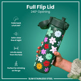 ION8 Leak Proof Slim Water Bottle, Stainless Steel, Floral, 600ml (20oz)