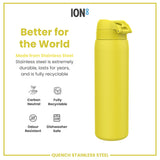 ION8 Leak Proof 1 Litre Water Bottle, Stainless Steel, Yellow, 1L