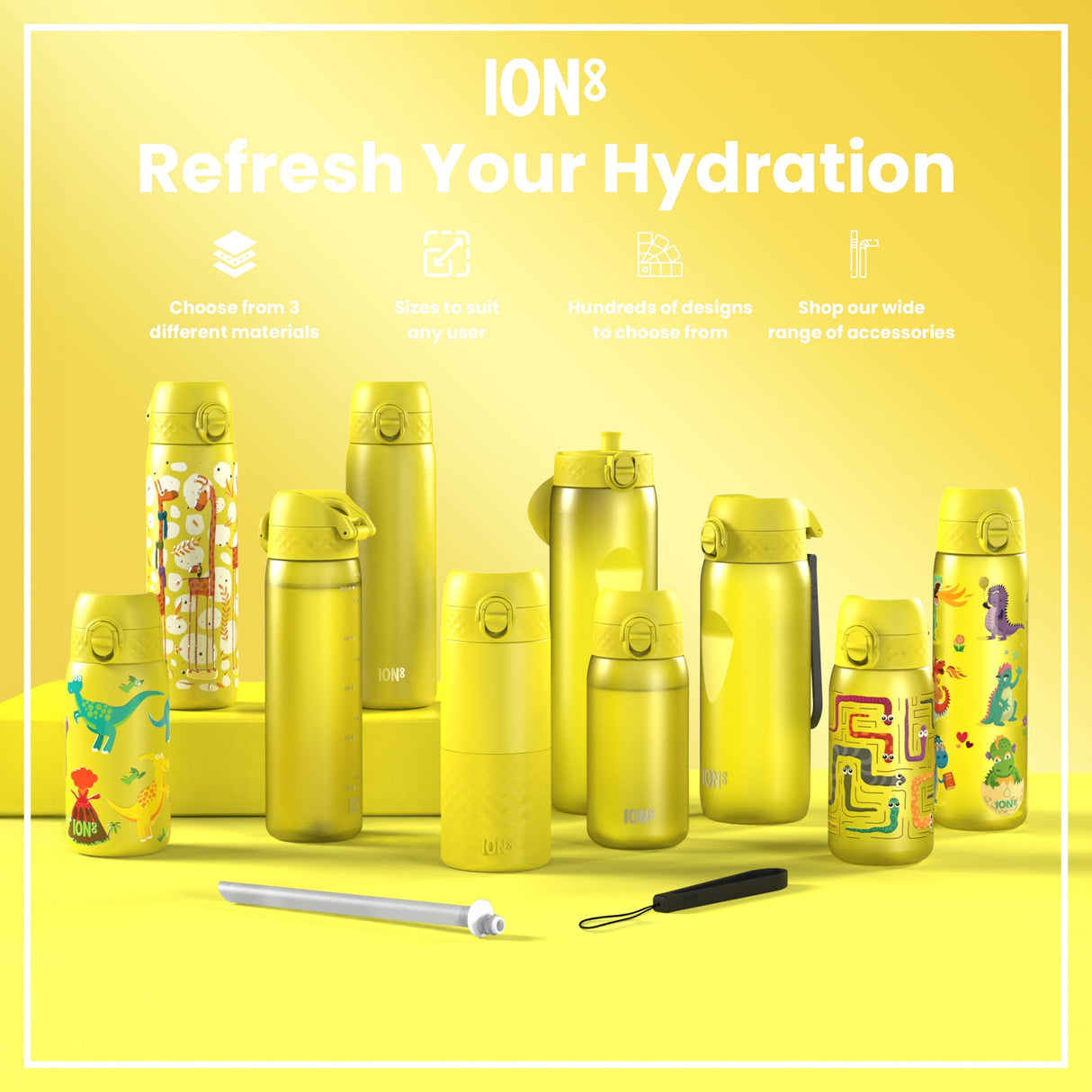 ION8 Leak Proof 1 Litre Water Bottle, Stainless Steel, Yellow, 1L