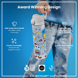 ION8 Leak Proof Slim Water Bottle, Recyclon, Robots, 500ml (18oz)