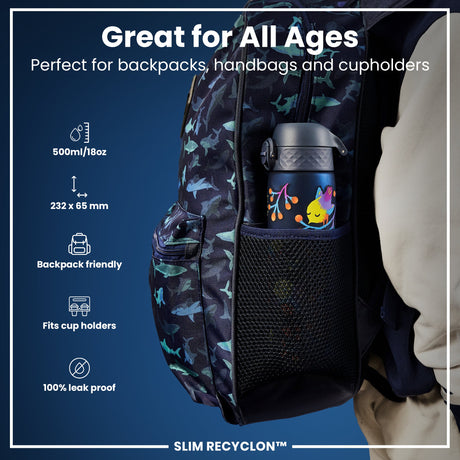 ION8 Leak Proof Slim Water Bottle, Recyclon, Birds, 500ml (18oz)