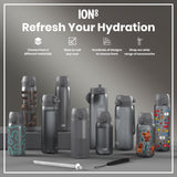 ION8 Leak Proof Medium Water Bottle with Straw, Recyclon, Grey, 500ml (18oz)