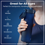 ION8 Leak Proof Medium Water Bottle with Straw, Recyclon, Navy, 500ml (18oz)