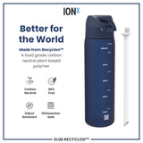 ION8 Leak Proof Medium Water Bottle with Straw, Recyclon, Navy, 500ml (18oz)