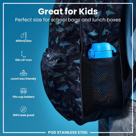 ION8 Leak Proof Kids Water Bottle, Stainless Steel, Sea Turtle, 400ml (13oz)