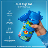 ION8 Leak Proof Kids Water Bottle, Stainless Steel, Sea Turtle, 400ml (13oz)
