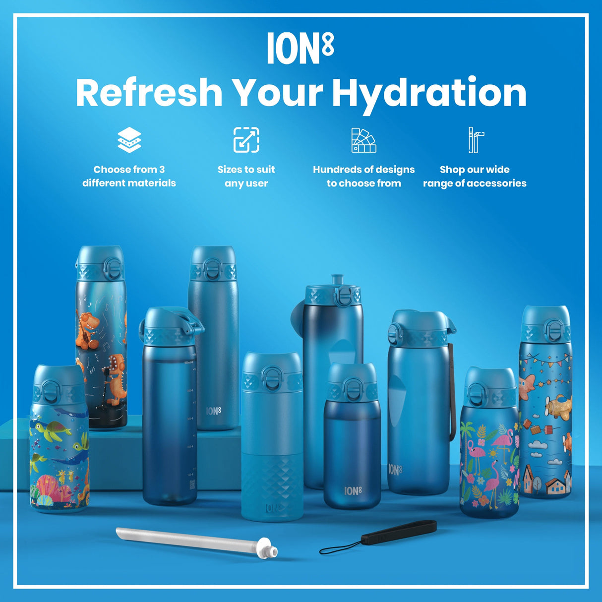 ION8 Leak Proof Kids Water Bottle, Stainless Steel, Sea Turtle, 400ml (13oz)