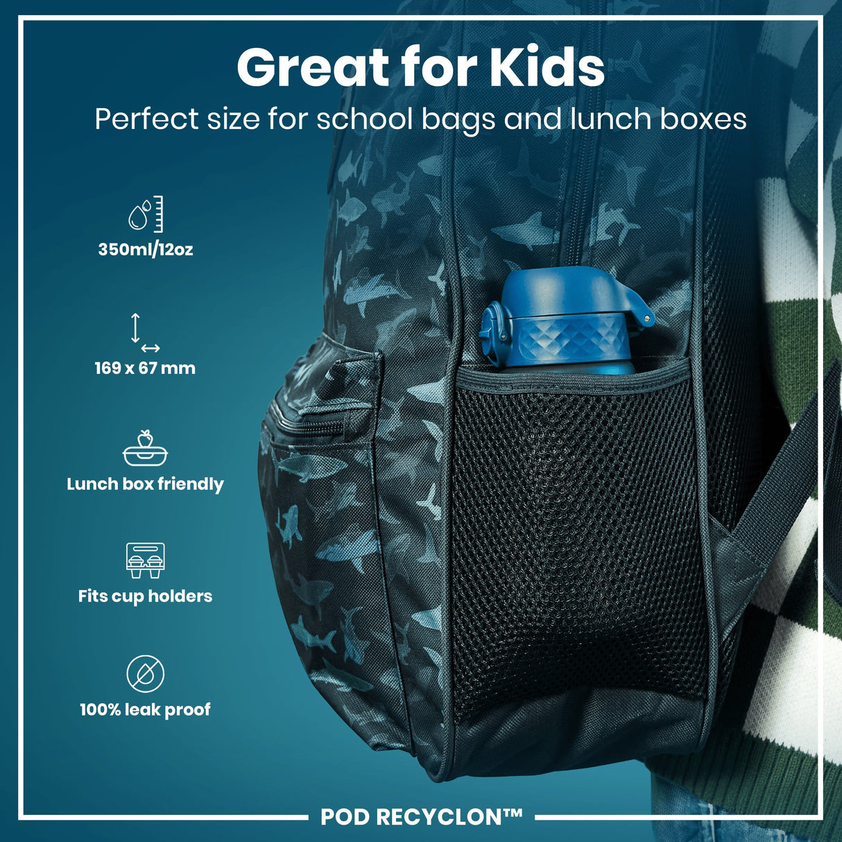 ION8 Leak Proof Kids Water Bottle, Recyclon, Red Pandas, 350ml (12oz)