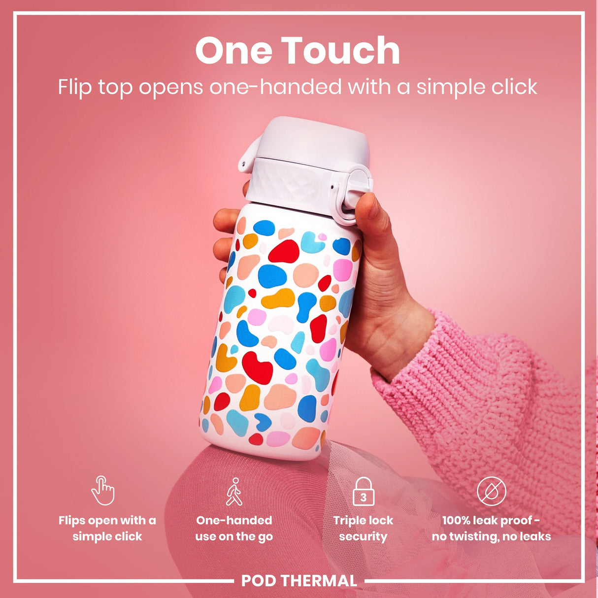 ION8 Leak Proof Thermal Steel Water Bottle, Insulated, Splodge, 320ml (11oz)
