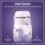 ION8 Leak Proof Kids Water Bottle, Stainless Steel, Unicorns, 400ml (13oz)