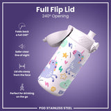 ION8 Leak Proof Kids Water Bottle, Stainless Steel, Unicorns, 400ml (13oz)