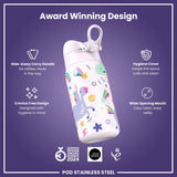 ION8 Leak Proof Kids Water Bottle, Stainless Steel, Unicorns, 400ml (13oz)