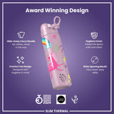 ION8 Leak Proof Slim Thermal Steel Water Bottle, Insulated, Unicorns, 500ml (17oz)