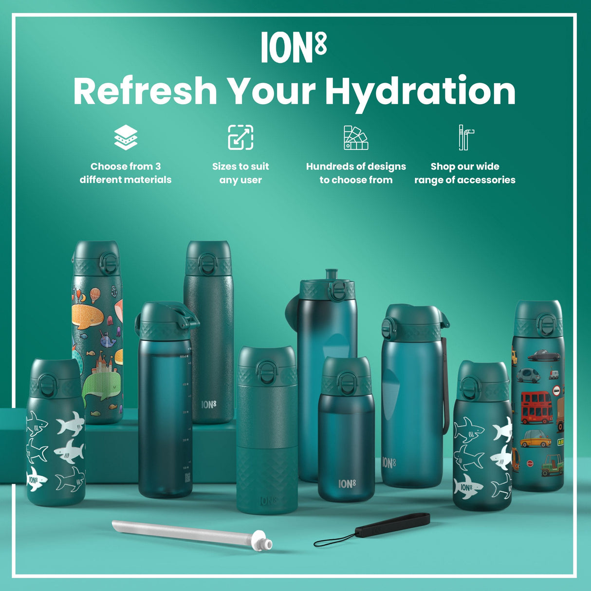 ION8 Leak Proof Thermal Steel Water Bottle, Insulated, Sharks, 320ml (11oz)