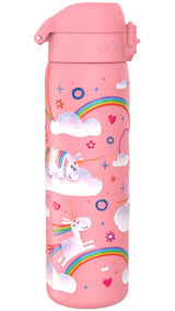 ION8 Leak Proof Slim Water Bottle, Stainless Steel, Unicorn Rainbow, 600ml (20oz)