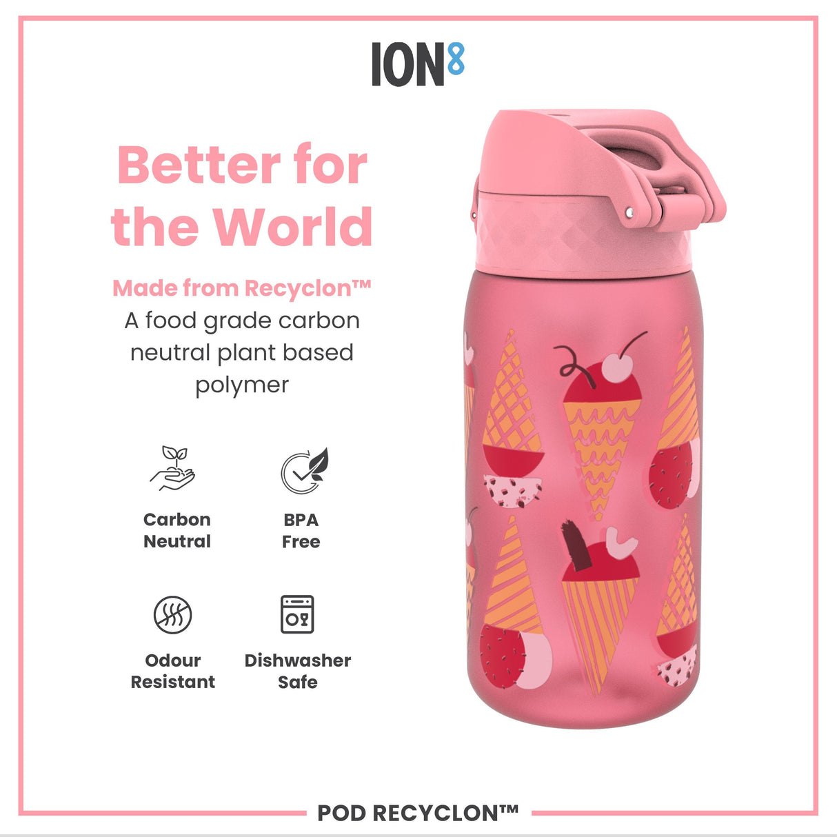 ION8 Leak Proof Kids Water Bottle, Recyclon, Ice Creams, 350ml (12oz)