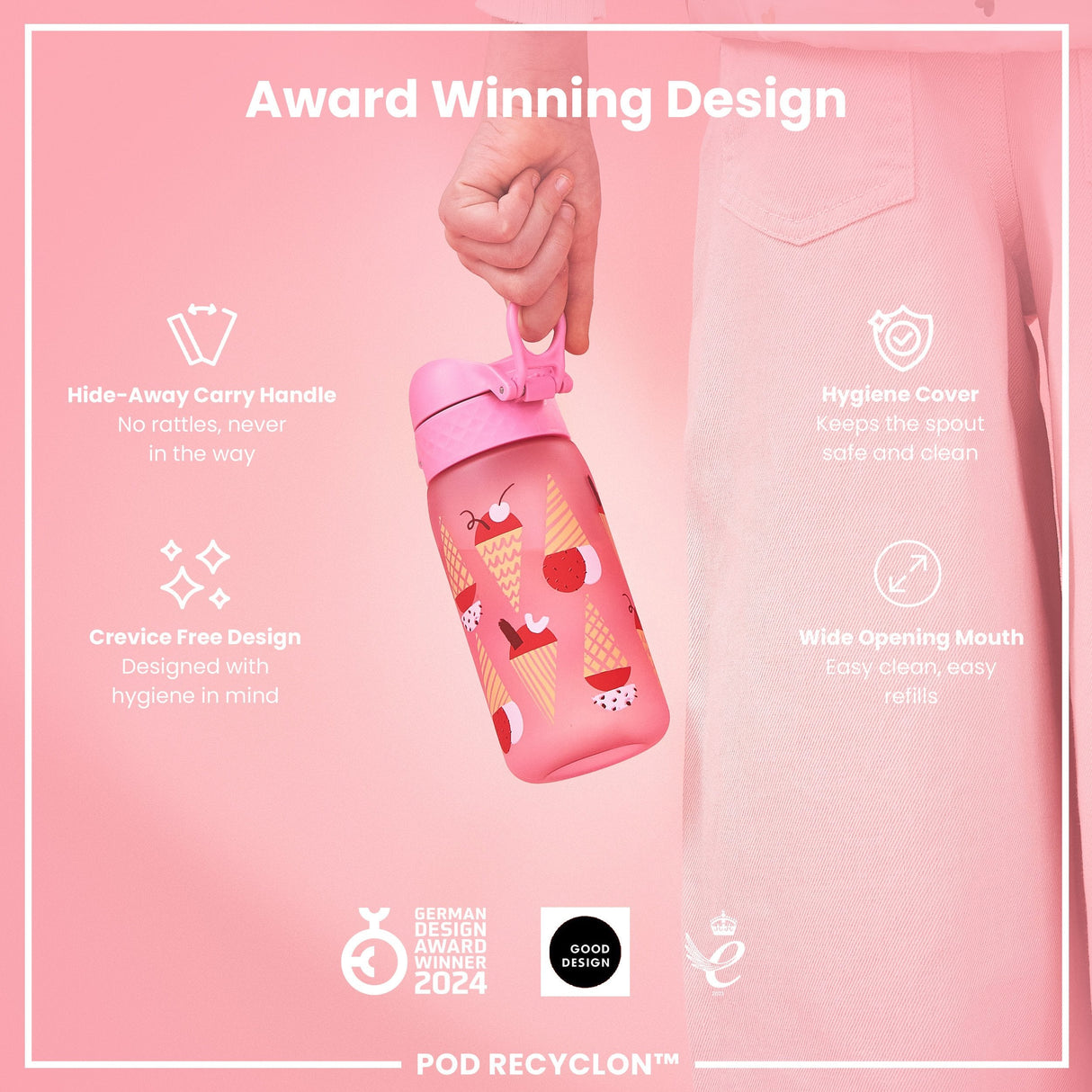 ION8 Leak Proof Kids Water Bottle, Recyclon, Ice Creams, 350ml (12oz)