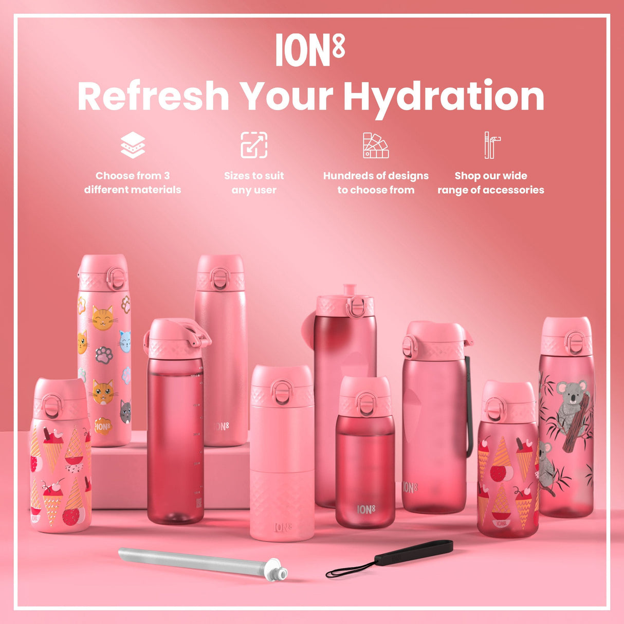 ION8 Leak Proof Kids Water Bottle, Recyclon, Ice Creams, 350ml (12oz)