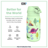ION8 Leak Proof Thermal Steel Water Bottle, Insulated, Dinosaurs, 320ml (11oz)