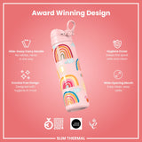 ION8 Leak Proof Slim Thermal Steel Water Bottle, Insulated, Rainbows, 500ml (17oz)