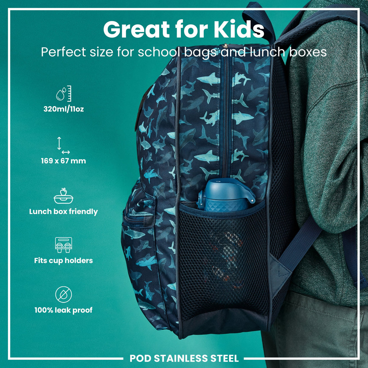 ION8 Leak Proof Thermal Steel Water Bottle, Insulated, Space, 320ml (11oz)