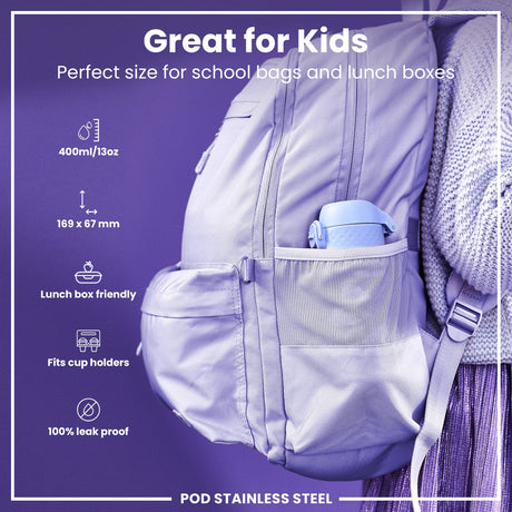 ION8 Leak Proof Kids Water Bottle, Stainless Steel, Hedgehogs, 400ml (13oz)