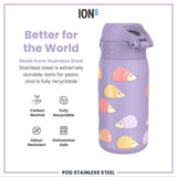 ION8 Leak Proof Kids Water Bottle, Stainless Steel, Hedgehogs, 400ml (13oz)