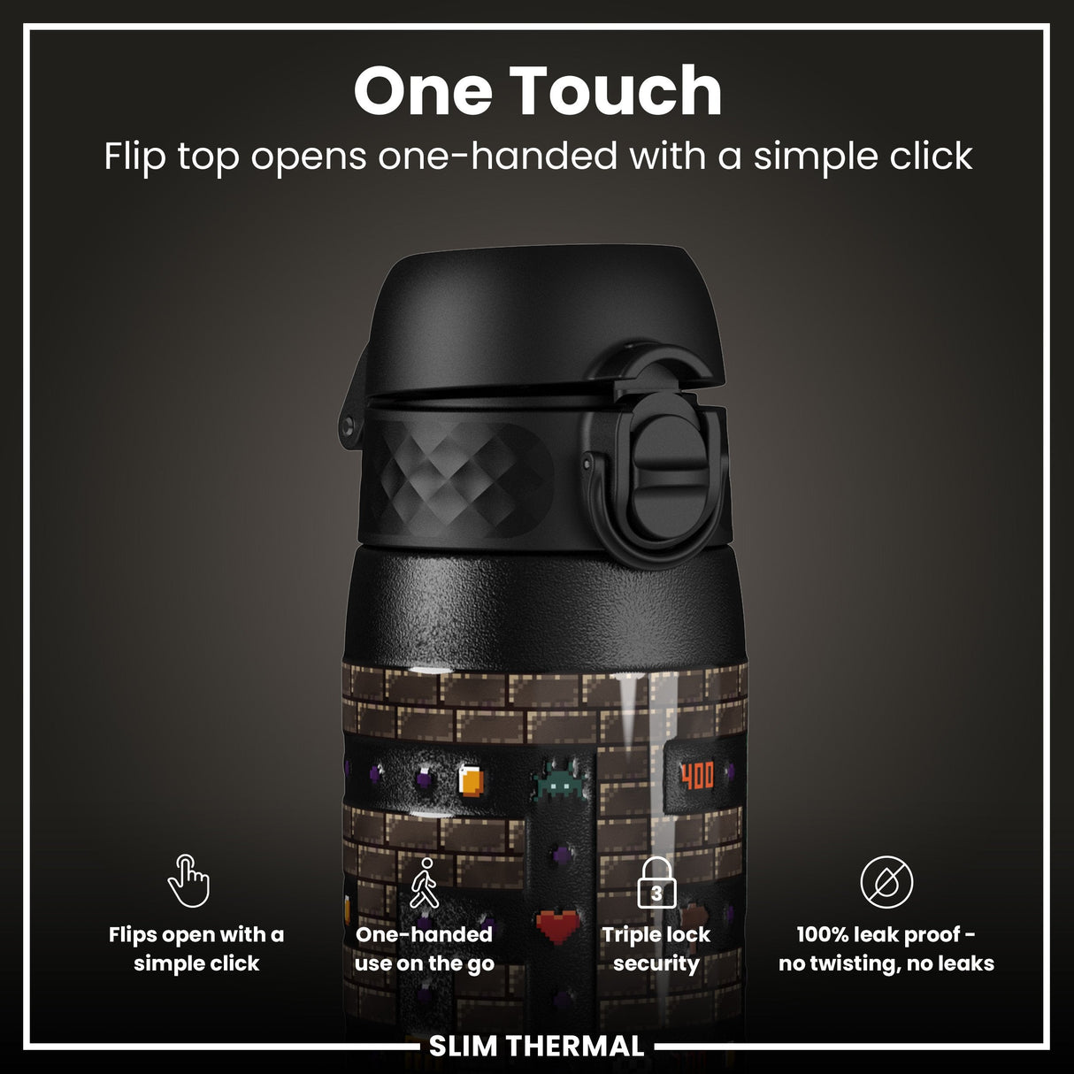 ION8 Leak Proof Slim Thermal Water Bottle, Insulated Steel, Gamer, 500ml (17oz)