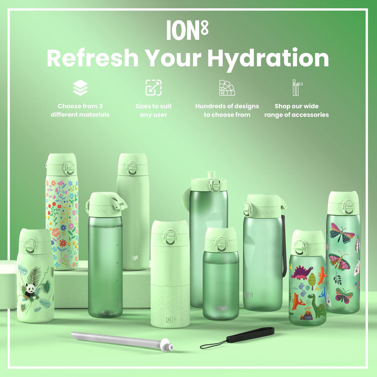 ION8 Leak Proof Thermal Steel Water Bottle, Insulated, Pandas, 320ml (11oz)