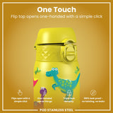 ION8 Leak Proof Kids Water Bottle, Stainless Steel, Dinosaurs, 400ml (13oz)