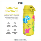 ION8 Leak Proof Kids Water Bottle, Stainless Steel, Dinosaurs, 400ml (13oz)
