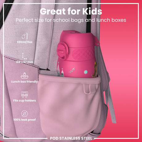 ION8 Leak Proof Thermal Steel Water Bottle, Insulated, Princess, 320ml (11oz)