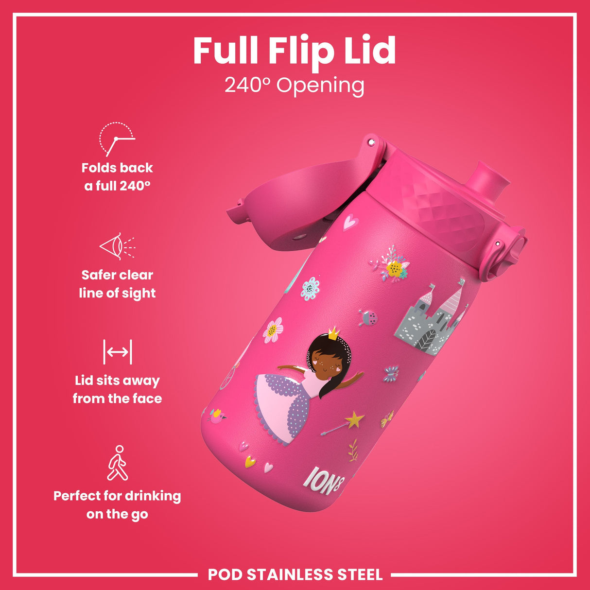 ION8 Leak Proof Thermal Steel Water Bottle, Insulated, Princess, 320ml (11oz)