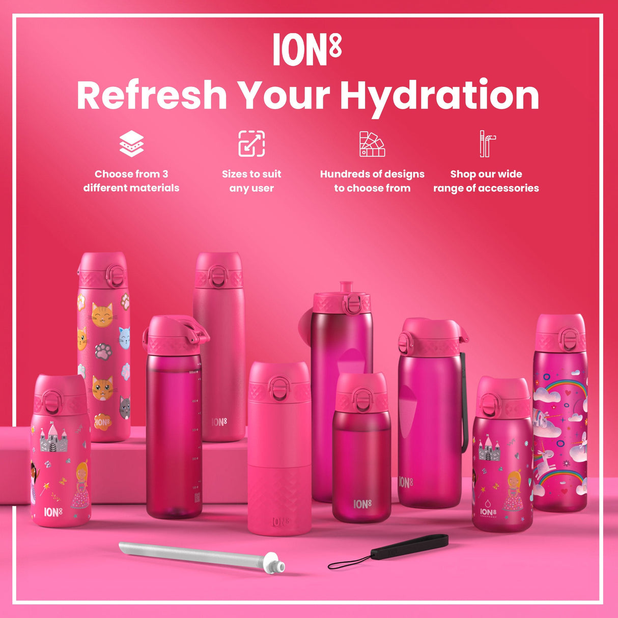 ION8 Leak Proof Thermal Steel Water Bottle, Insulated, Princess, 320ml (11oz)