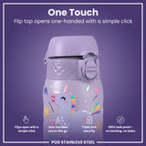 ION8 Leak Proof Kids Water Bottle, Stainless Steel, Purple Unicorns, 400ml (13oz)