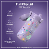 ION8 Leak Proof Kids Water Bottle, Stainless Steel, Purple Unicorns, 400ml (13oz)
