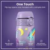 ION8 Leak Proof Slim Water Bottle, Stainless Steel, Purple Unicorns, 600ml (20oz)