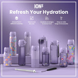 ION8 Leak Proof Slim Water Bottle, Stainless Steel, Purple Unicorns, 600ml (20oz)