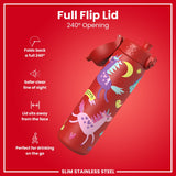 ION8 Leak Proof Slim Water Bottle, Stainless Steel, Red Unicorns, 600ml (20oz)
