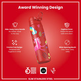 ION8 Leak Proof Slim Water Bottle, Stainless Steel, Red Unicorns, 600ml (20oz)