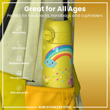 ION8 Leak Proof Slim Water Bottle, Stainless Steel, Yellow Unicorns, 600ml (20oz)
