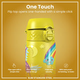 ION8 Leak Proof Slim Water Bottle, Stainless Steel, Yellow Unicorns, 600ml (20oz)