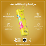 ION8 Leak Proof Slim Water Bottle, Stainless Steel, Yellow Unicorns, 600ml (20oz)