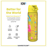 ION8 Leak Proof Slim Water Bottle, Recyclon, Yellow Unicorns, 500ml (18oz)