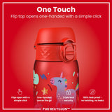ION8 Leak Proof Kids Water Bottle, Recyclon, Red Unicorns, 350ml (12oz)