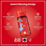 ION8 Leak Proof Kids Water Bottle, Recyclon, Red Unicorns, 350ml (12oz)