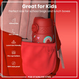 ION8 Leak Proof Kids Water Bottle, Stainless Steel, Red Unicorns, 400ml (13oz)