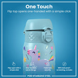 ION8 Leak Proof Kids Water Bottle, Stainless Steel, Blue Unicorns, 400ml (13oz)