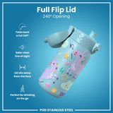 ION8 Leak Proof Kids Water Bottle, Stainless Steel, Blue Unicorns, 400ml (13oz)