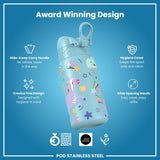 ION8 Leak Proof Kids Water Bottle, Stainless Steel, Blue Unicorns, 400ml (13oz)